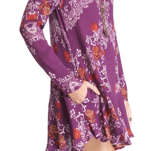 Free People Berry Purple Floral Open Back Tunic Printed Flowy Mini Dress - Picture 6 of 16